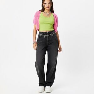 Y2K VON DUTCH Baggy Straight Leg Jeans Washed Black High Rise Size 32 / 34